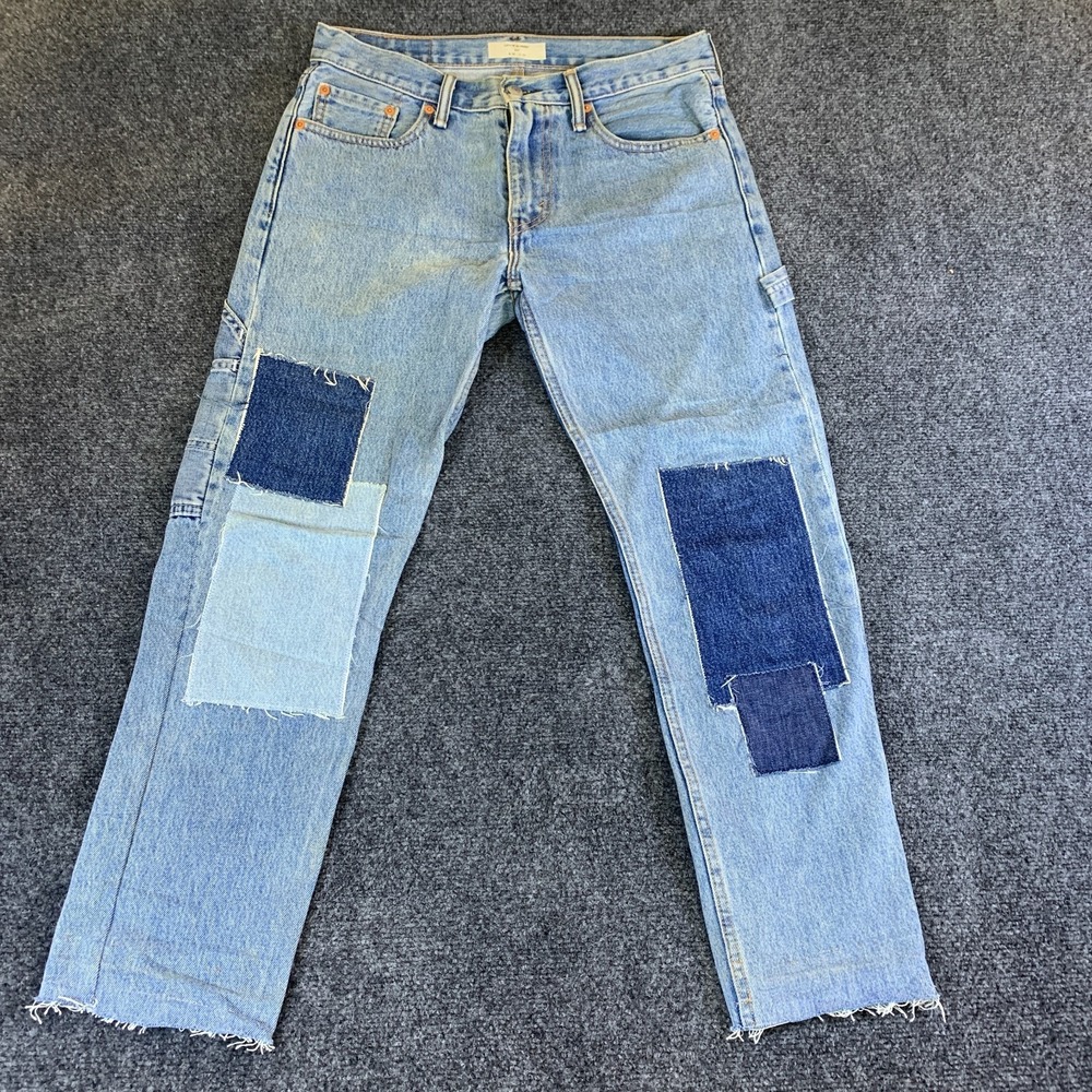 Levi’s Altered 502 Carpenter Jeans Mens 32x26.5 Blue Denim Cotton Patchwork